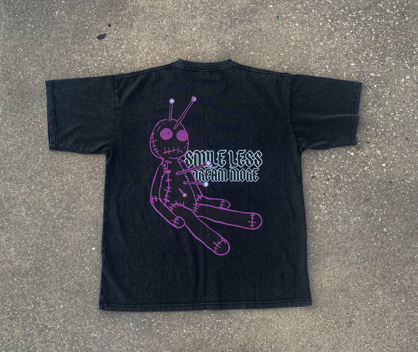 Smile Less Dream More Black Acid Wash Oversized Tee